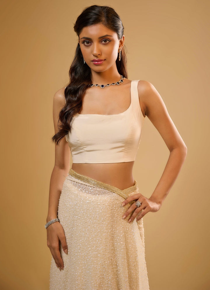 Ivory Embroidered Georgette Saree Renee Label - Fabilicious Fashion