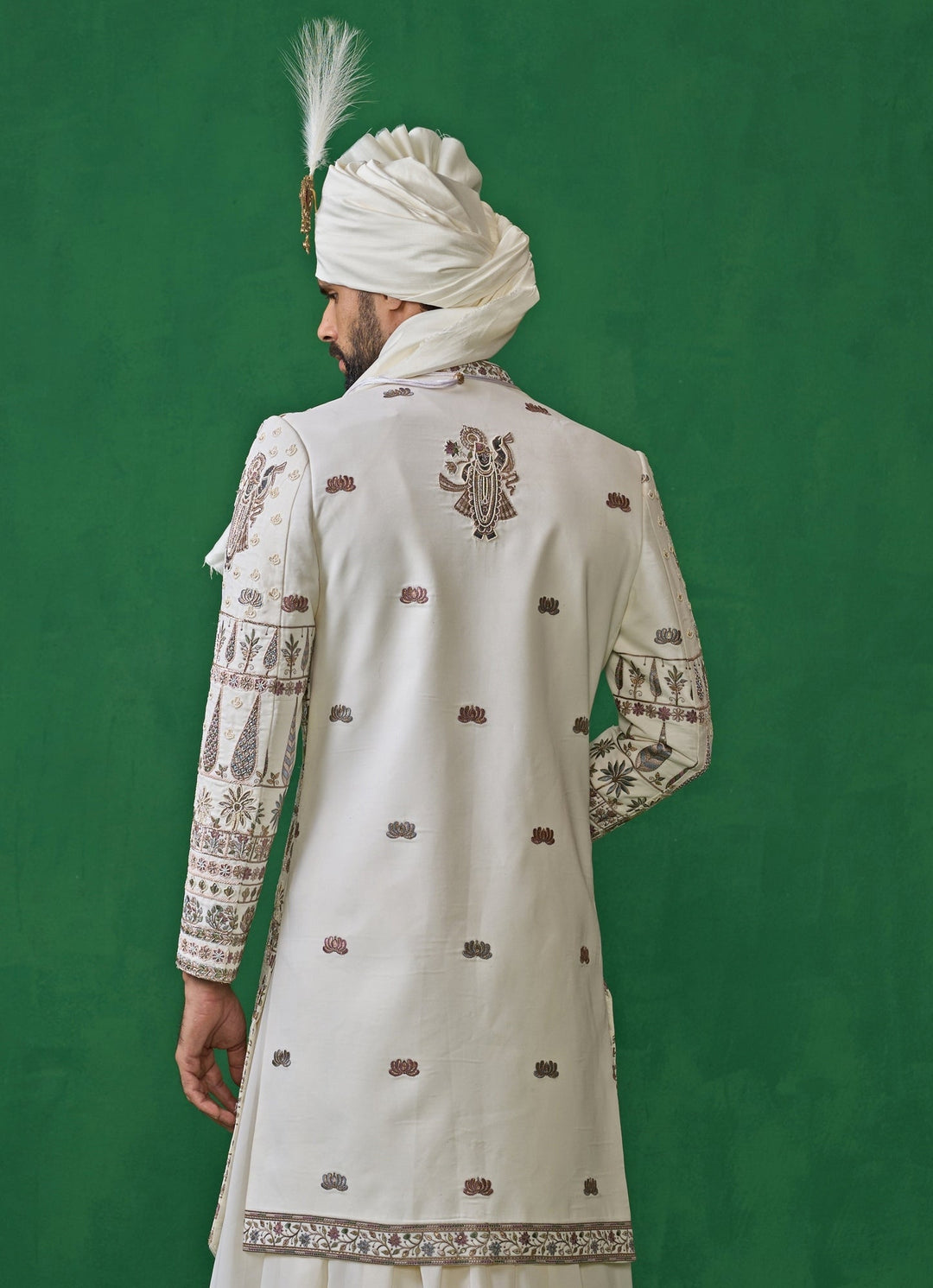 Ivory Embroidered Georgette Sherwani Set Kalpraag - Fabilicious Fashion