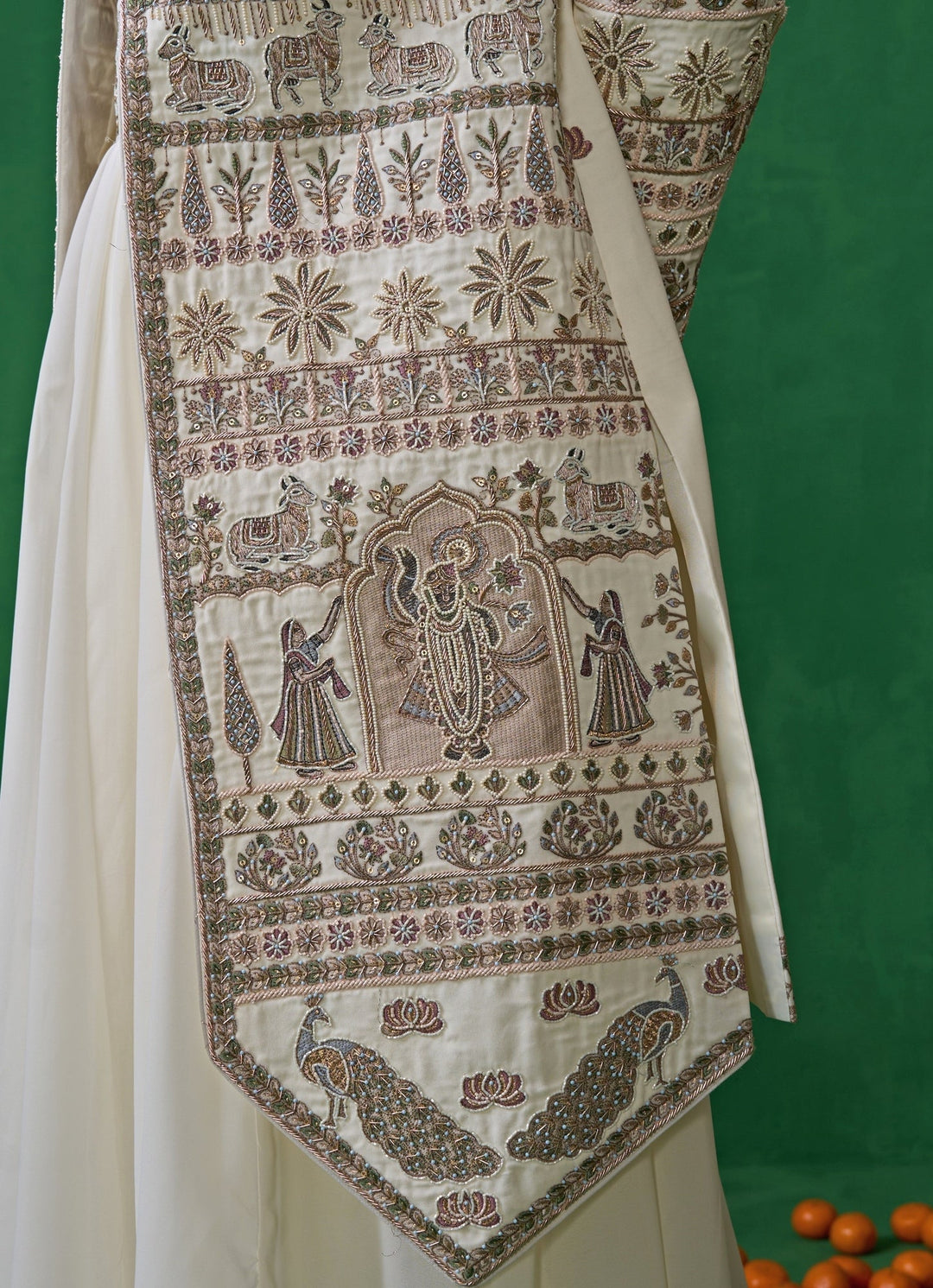 Ivory Embroidered Georgette Sherwani Set Kalpraag - Fabilicious Fashion