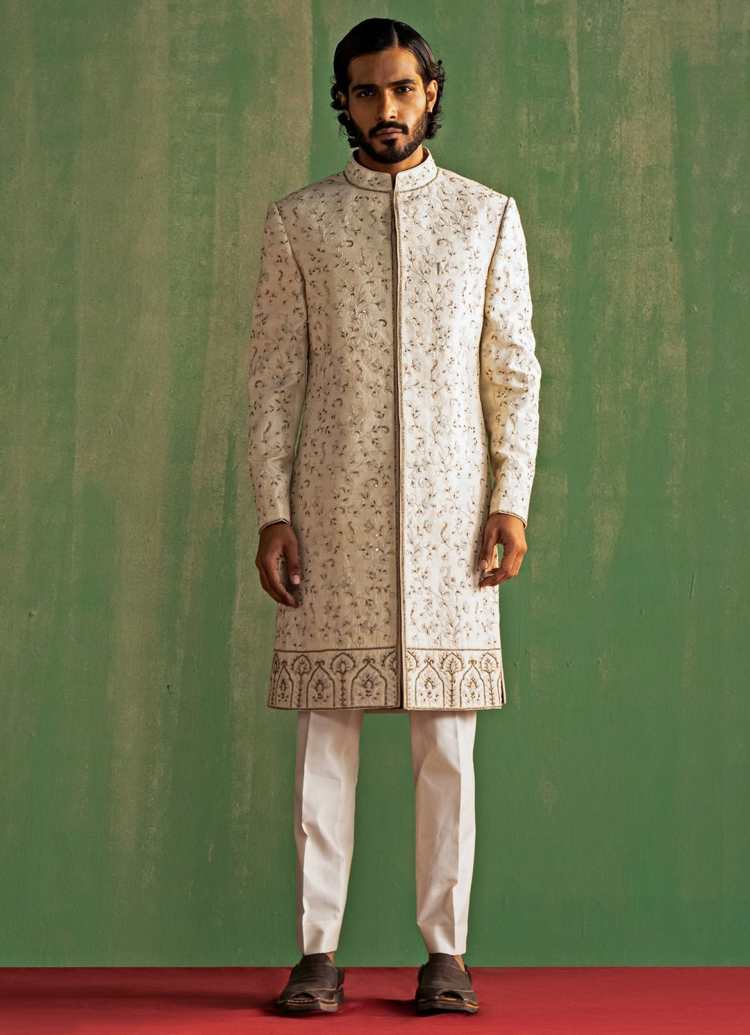 Ivory Embroidered Groom Sherwani Set Studio Bagechaa - Men - Fabilicious Fashion