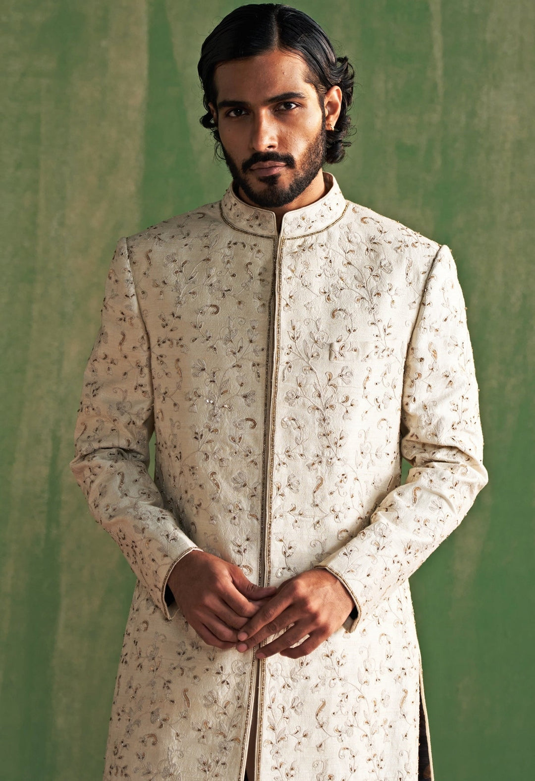 Ivory Embroidered Groom Sherwani Set Studio Bagechaa - Men - Fabilicious Fashion
