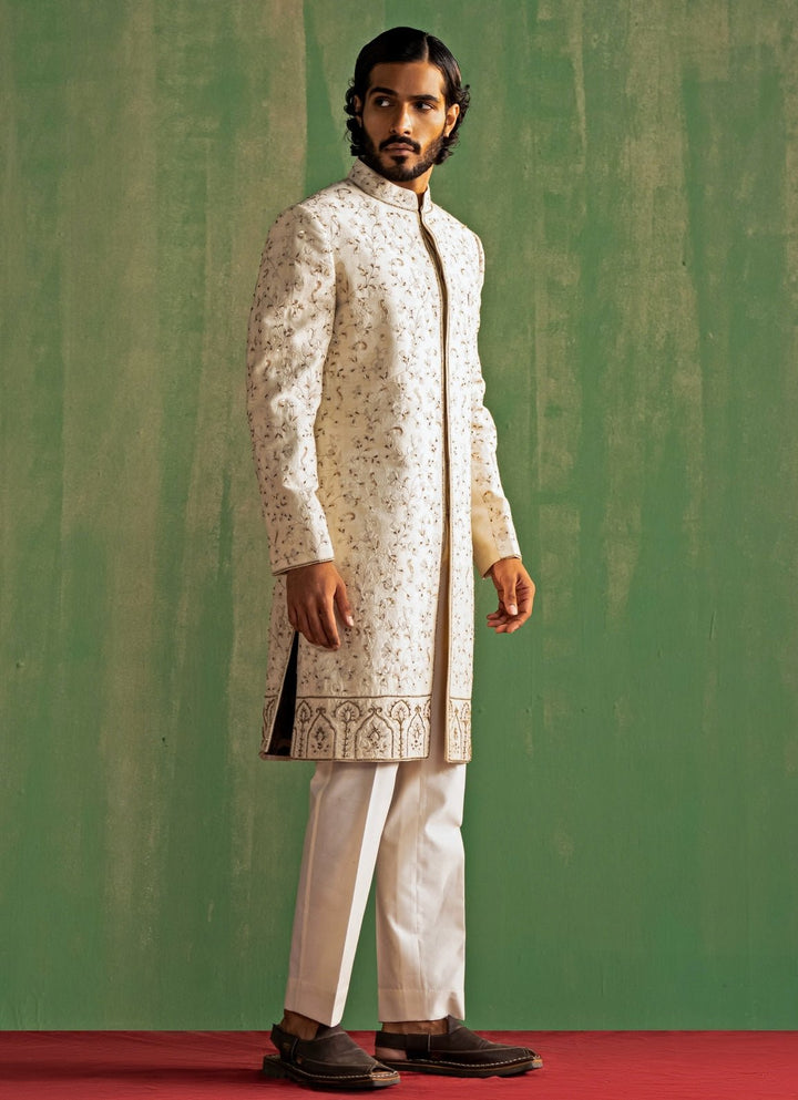 Ivory Embroidered Groom Sherwani Set Studio Bagechaa - Men - Fabilicious Fashion