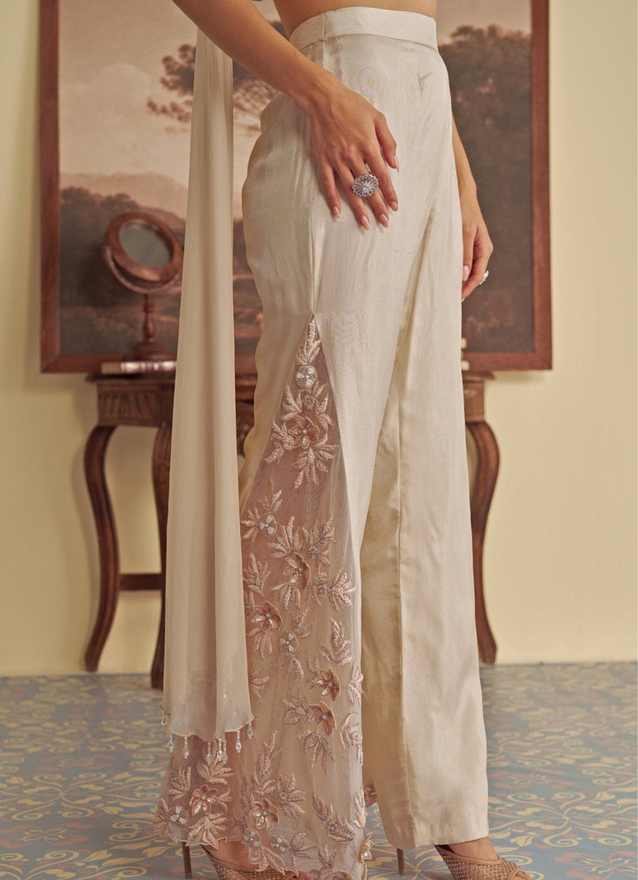 Ivory Embroidered Halter Blouse Pant Set Jade by Ashima - Fabilicious Fashion