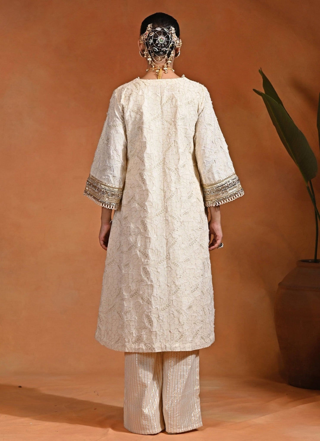 Rishi and Vibhuti Ivory Embroidered Jacquard Kurta Pants SetFabilicious Fashion
