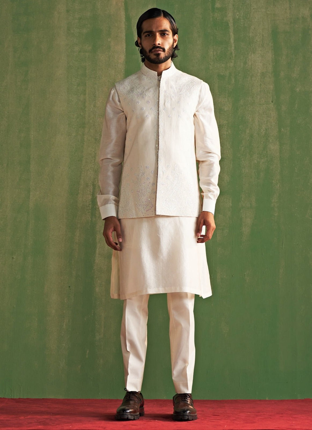 Ivory Embroidered Kurta Bundi Set Studio Bagechaa - Men - Fabilicious Fashion