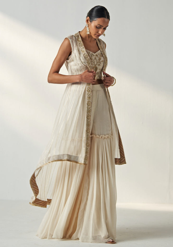 Ivory Embroidered Kurta Garara Set With Cape Studio Bagechaa - Fabilicious Fashion