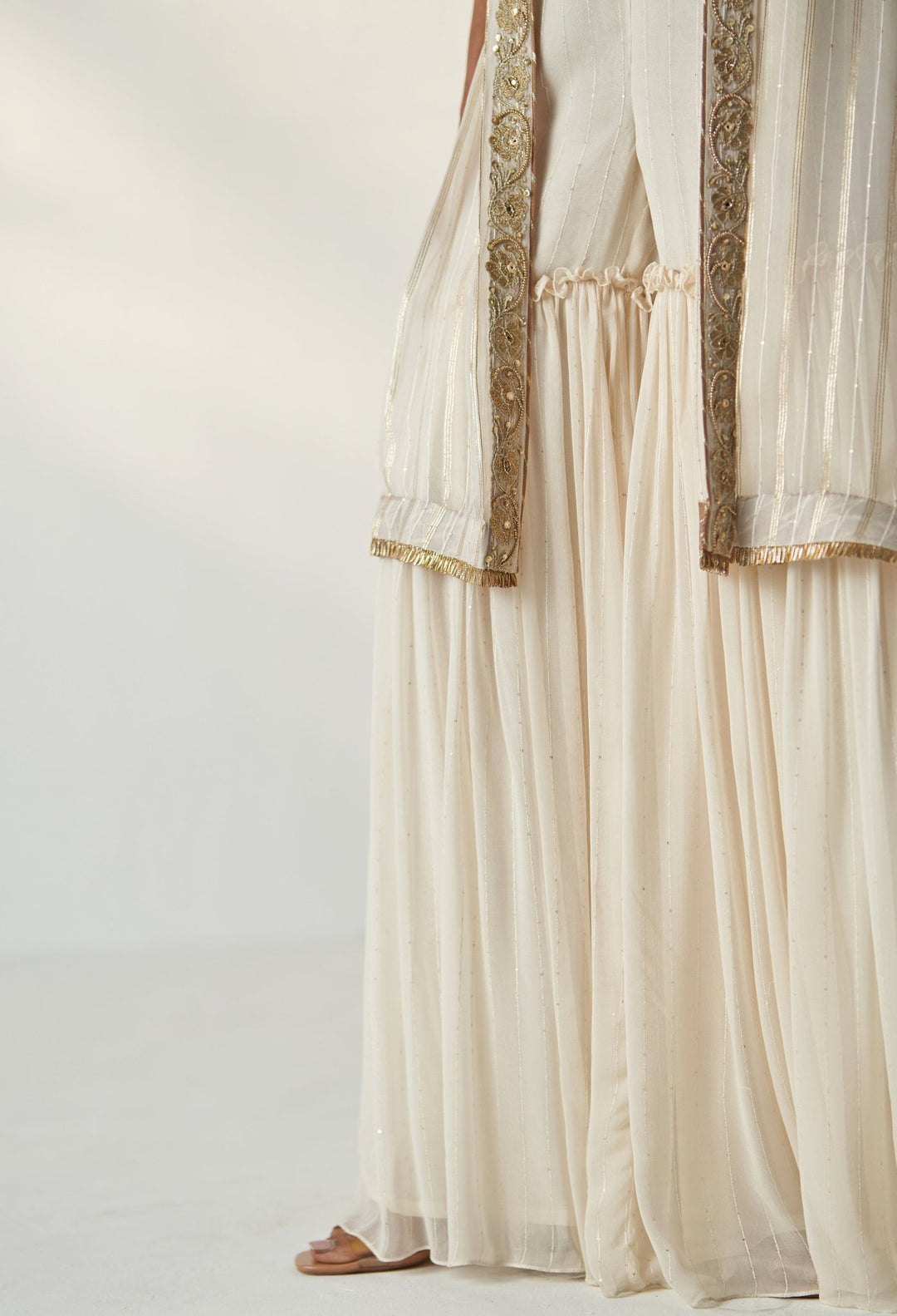 Ivory Embroidered Kurta Garara Set With Cape Studio Bagechaa - Fabilicious Fashion