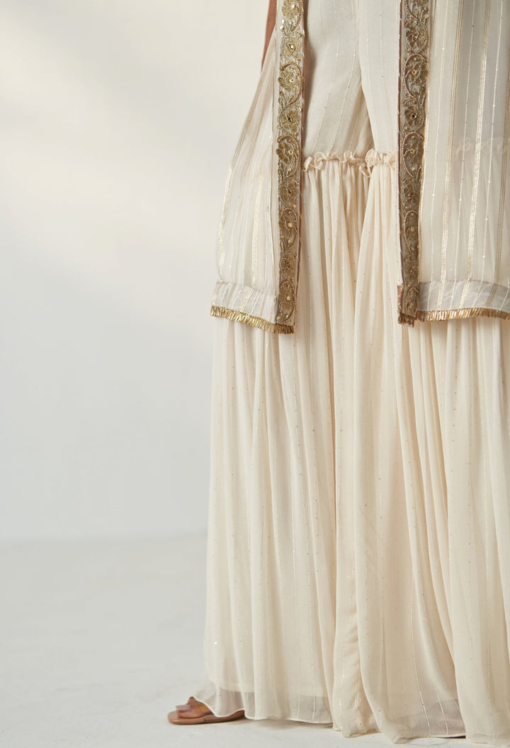 Ivory Embroidered Kurta Garara Set With Cape Studio Bagechaa - Fabilicious Fashion