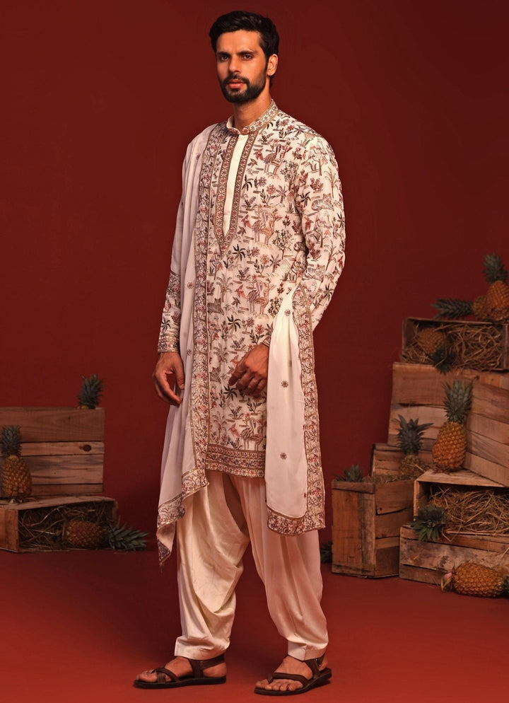 Ivory Embroidered Kurta Patiala Pant Set Kalpraag - Fabilicious Fashion