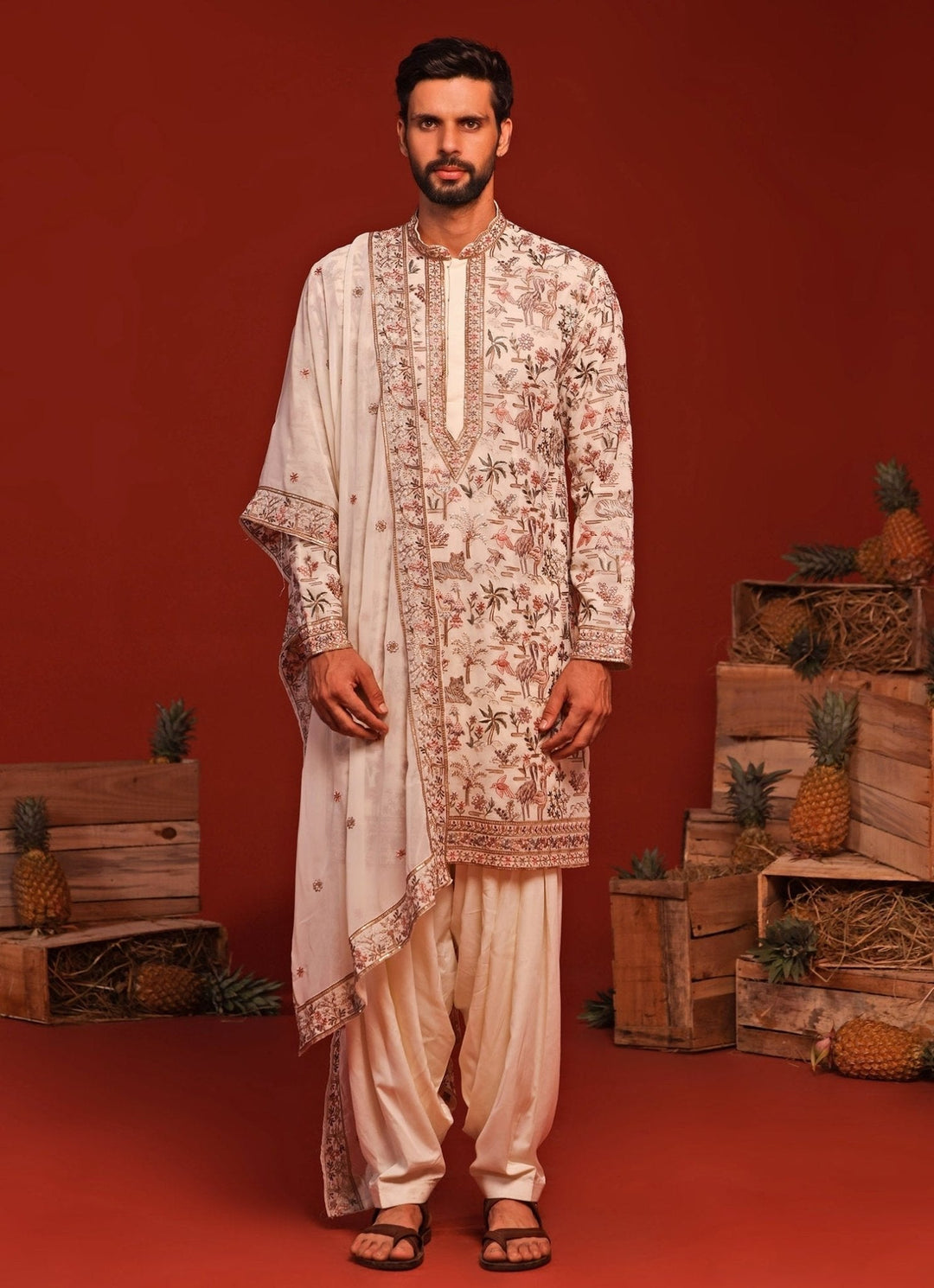 Ivory Embroidered Kurta Patiala Pant Set Kalpraag - Fabilicious Fashion