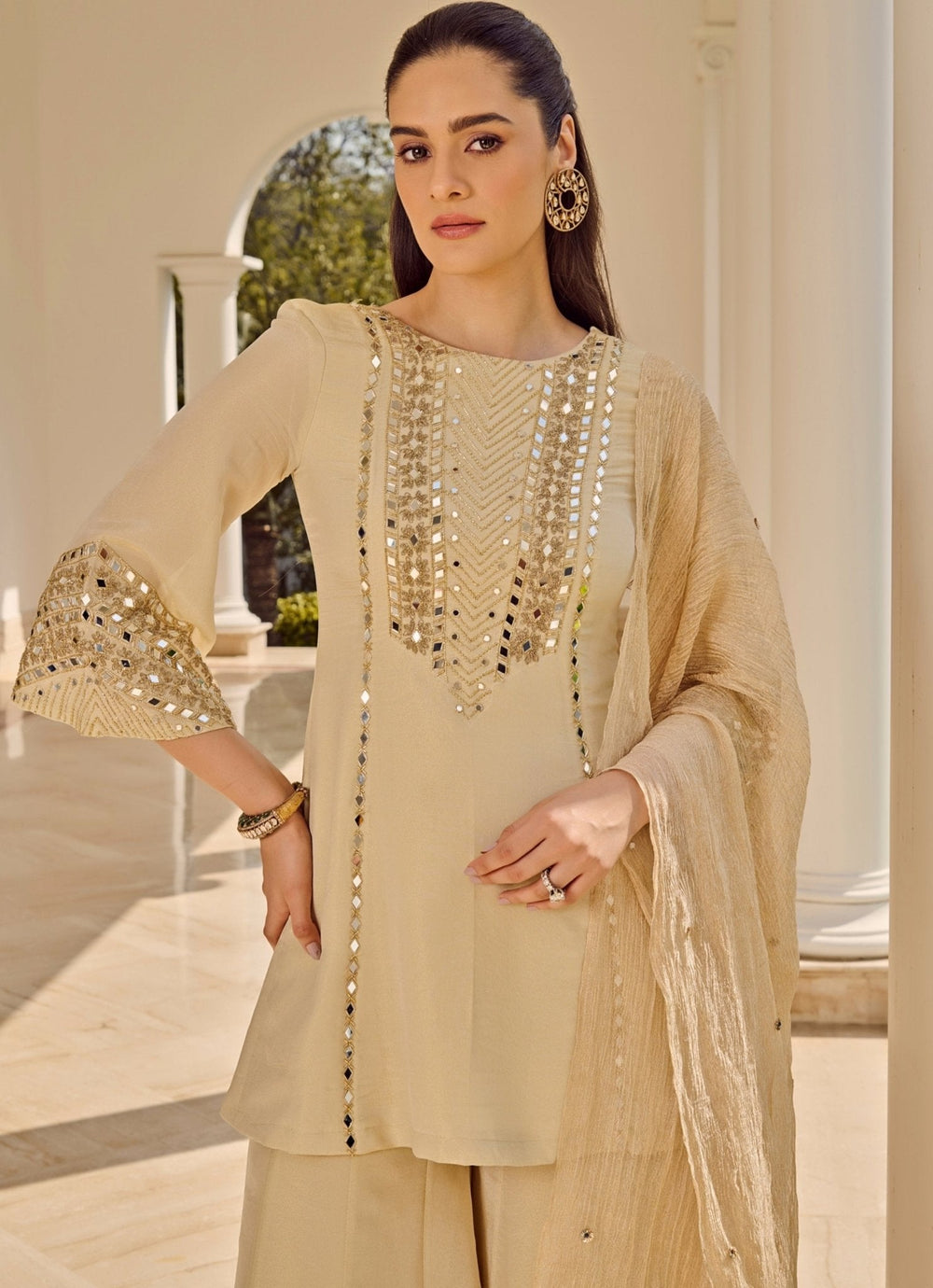 Ivory Embroidered Kurta Sharara Set Parul Gandhi - Fabilicious Fashion