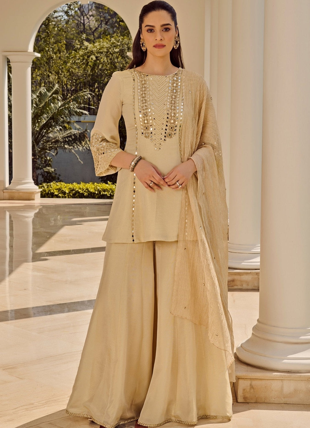 Ivory Embroidered Kurta Sharara Set Parul Gandhi - Fabilicious Fashion