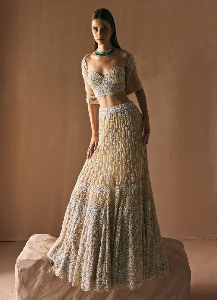Ivory Embroidered Mermaid Lehenga set Angad Singh - Fabilicious Fashion