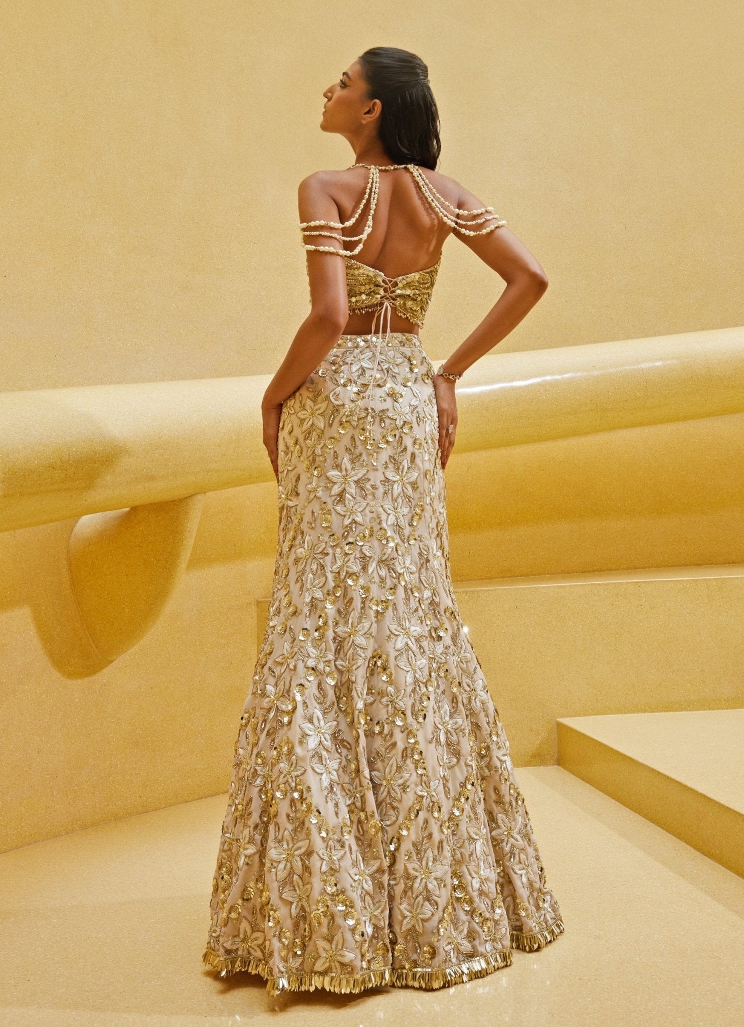 Ivory Embroidered Mermaid Skirt Set - Prevasu- Fabilicious