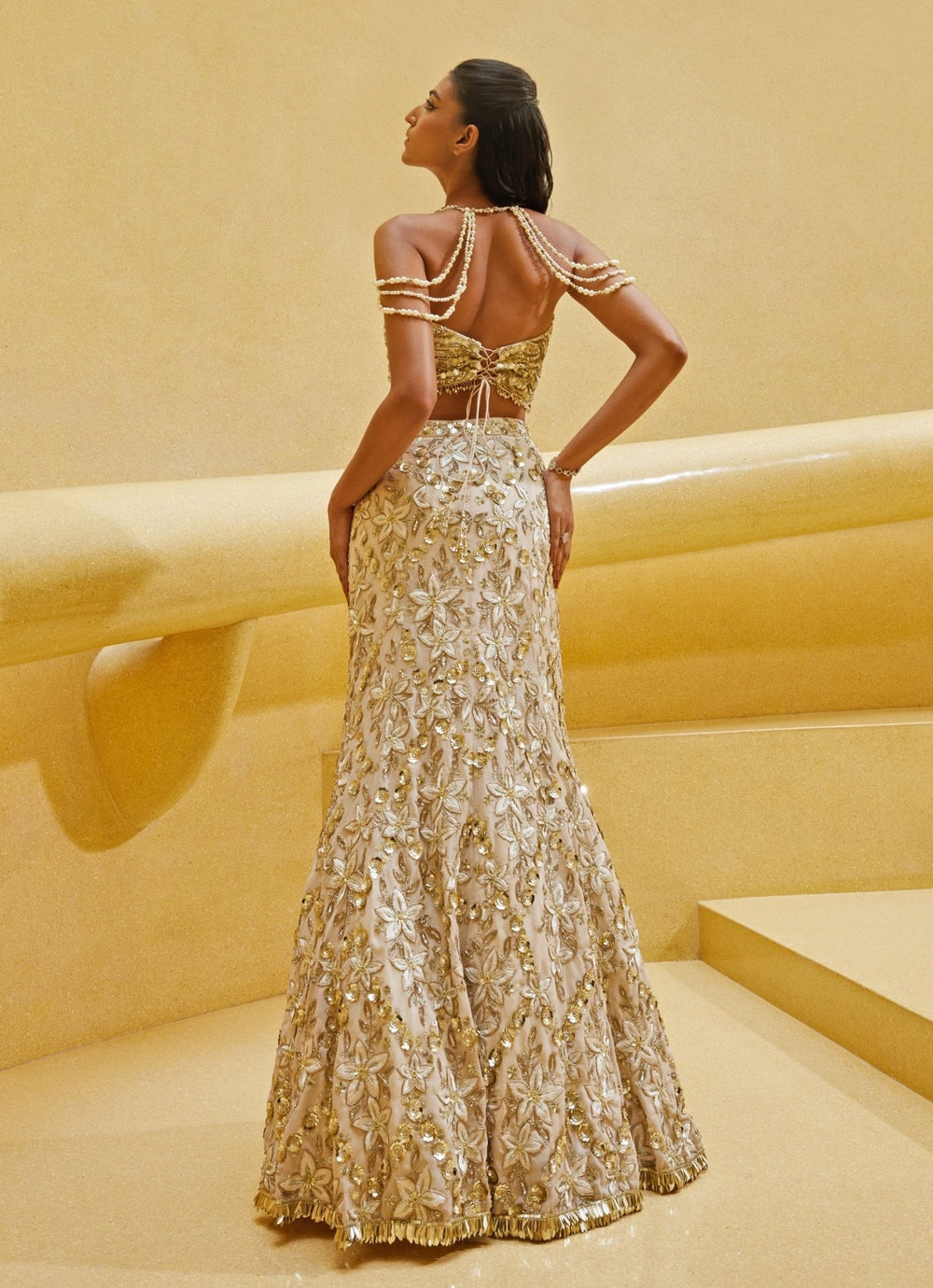 Ivory Embroidered Mermaid Skirt Set Prevasu - Fabilicious Fashion