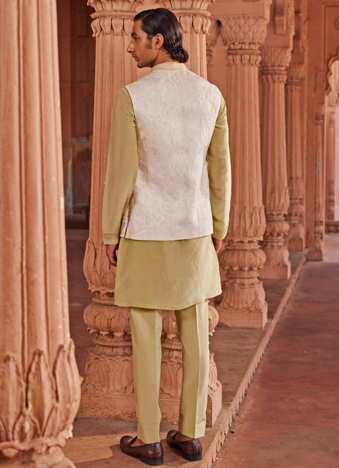 Ivory Embroidered Nehru Jacket Set Contrast By Parth - Fabilicious Fashion