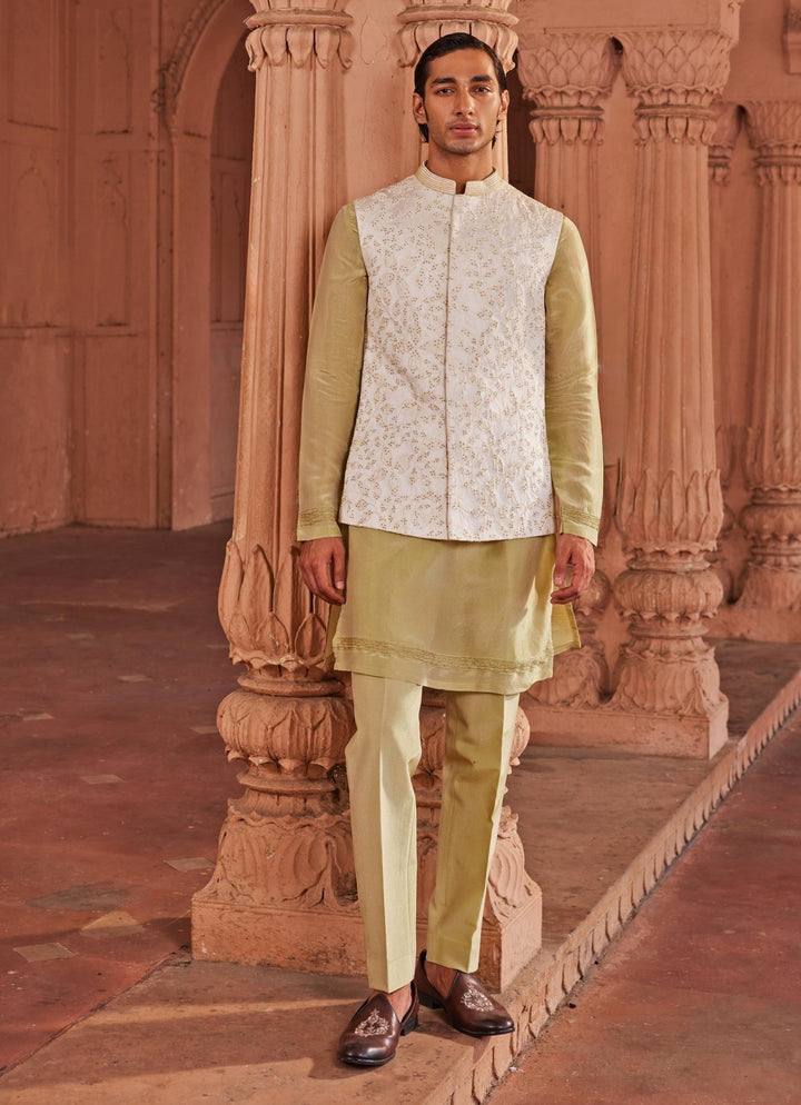 Ivory Embroidered Nehru Jacket Set Contrast By Parth - Fabilicious Fashion