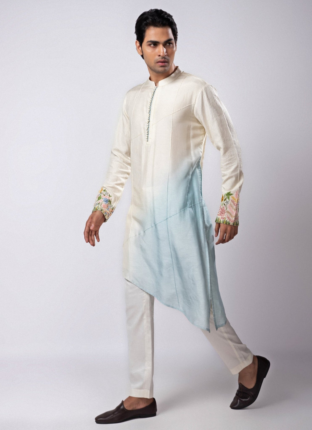 Ivory Embroidered Nehru Jacket with Ombre Kurta Set Smriti - Fabilicious Fashion