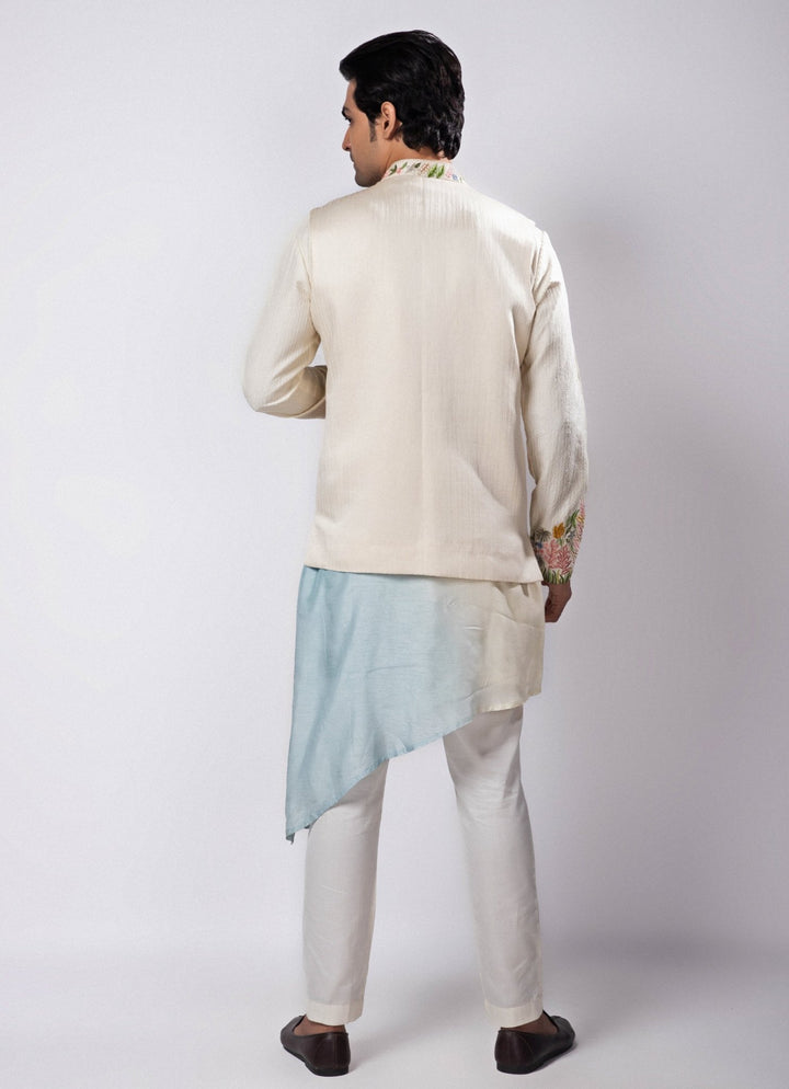 Ivory Embroidered Nehru Jacket with Ombre Kurta Set Smriti - Fabilicious Fashion