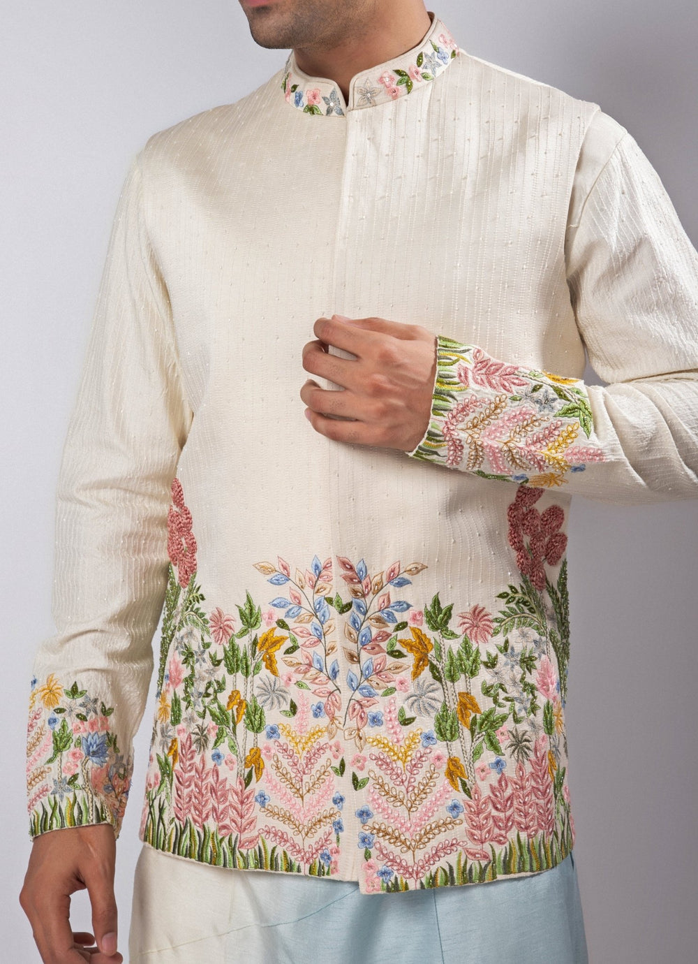Ivory Embroidered Nehru Jacket with Ombre Kurta Set Smriti - Fabilicious Fashion