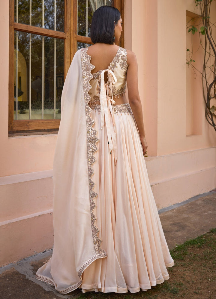 Ivory Embroidered One - Shoulder Organza Lehenga Isha Gupta Tayal - Fabilicious Fashion