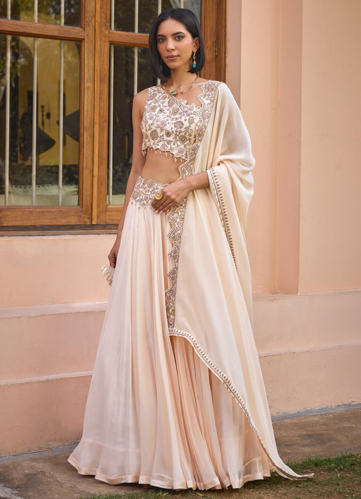 Ivory Embroidered One - Shoulder Organza Lehenga Isha Gupta Tayal - Fabilicious Fashion