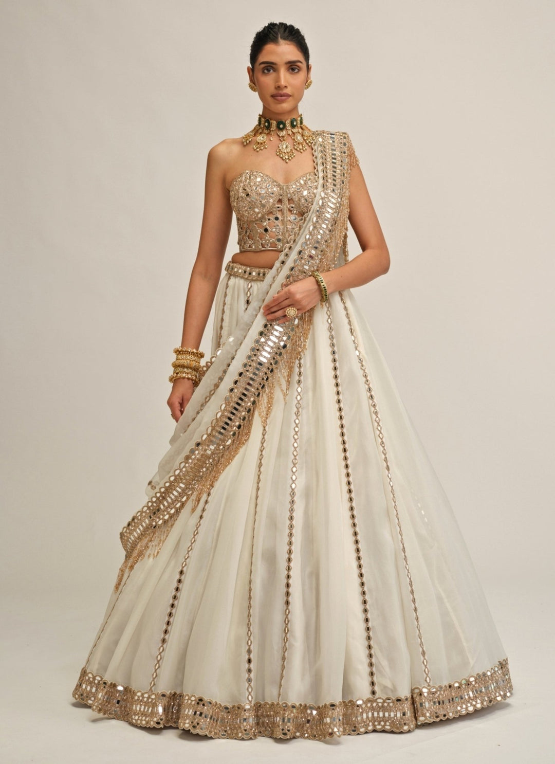 Vvani by Vani Vats Ivory Embroidered Organza Corset LehengaFabilicious Fashion