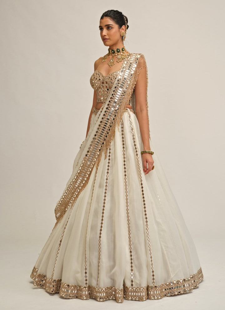 Vvani by Vani Vats Ivory Embroidered Organza Corset LehengaFabilicious Fashion