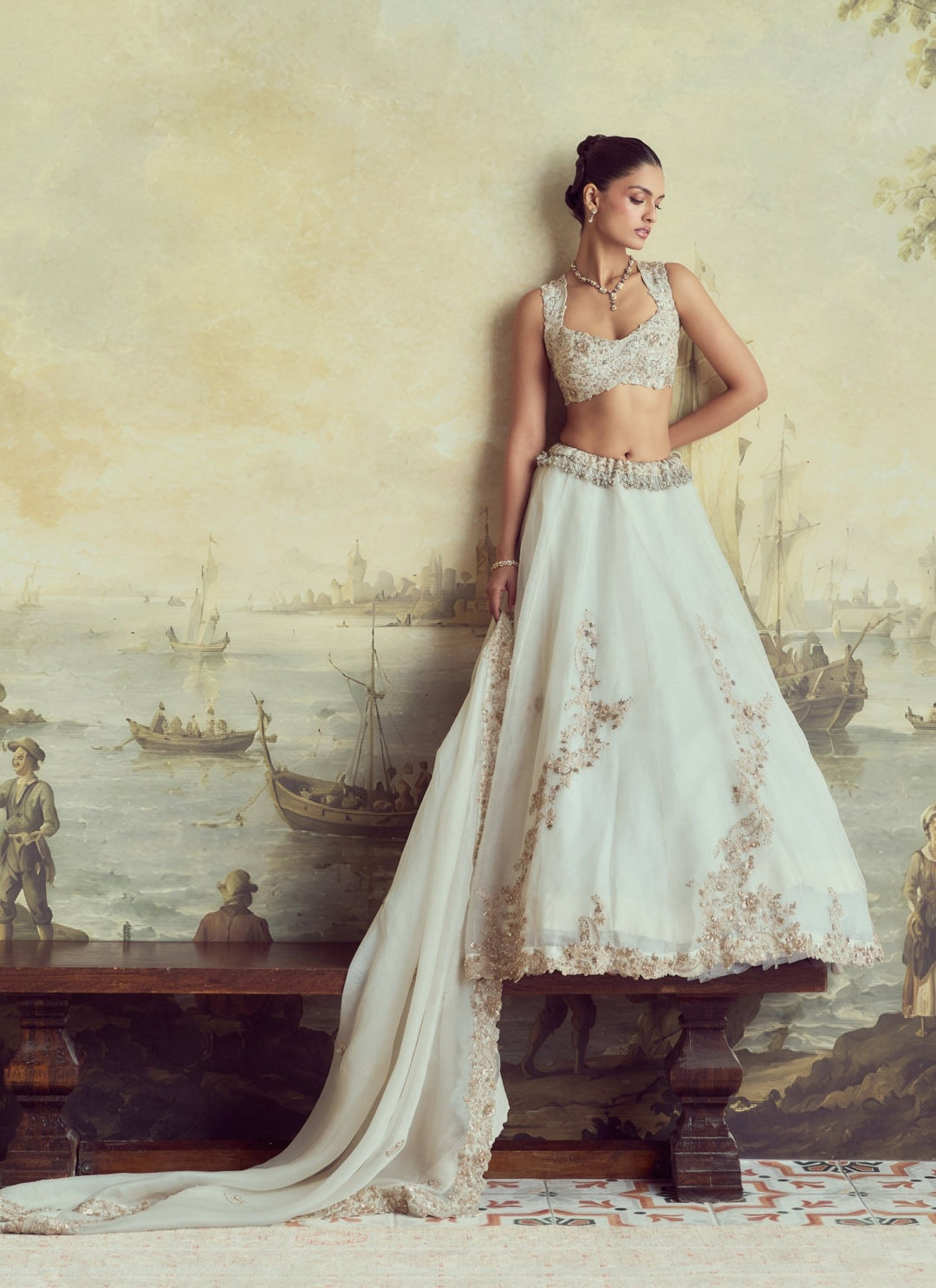 Prisho Ivory Embroidered Organza Lehenga SetFabilicious Fashion