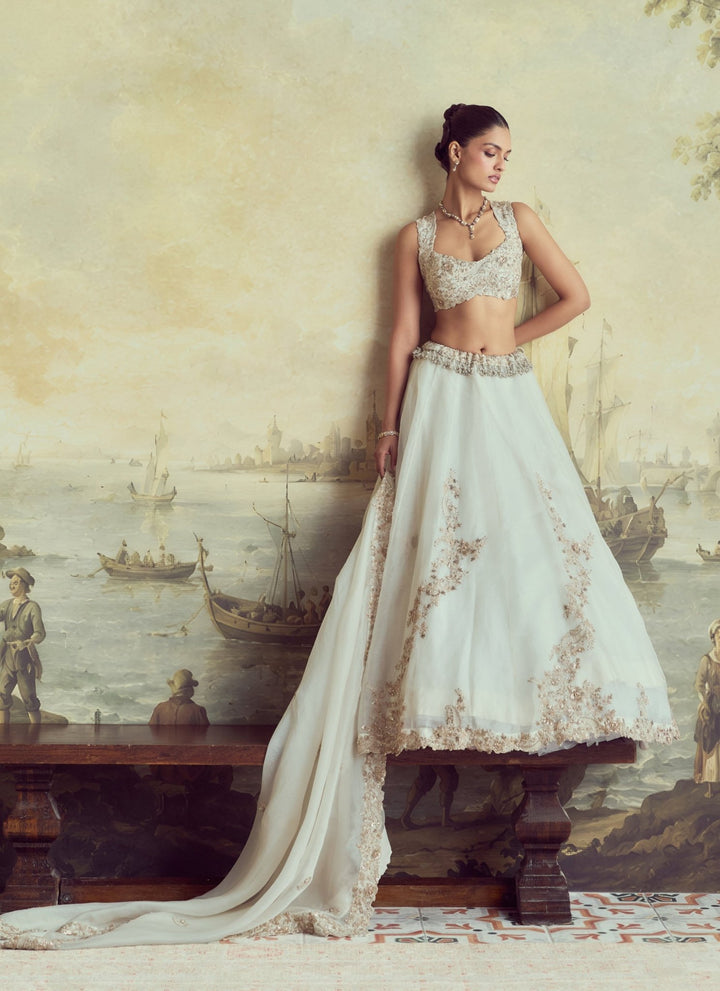 Prisho Ivory Embroidered Organza Lehenga SetFabilicious Fashion