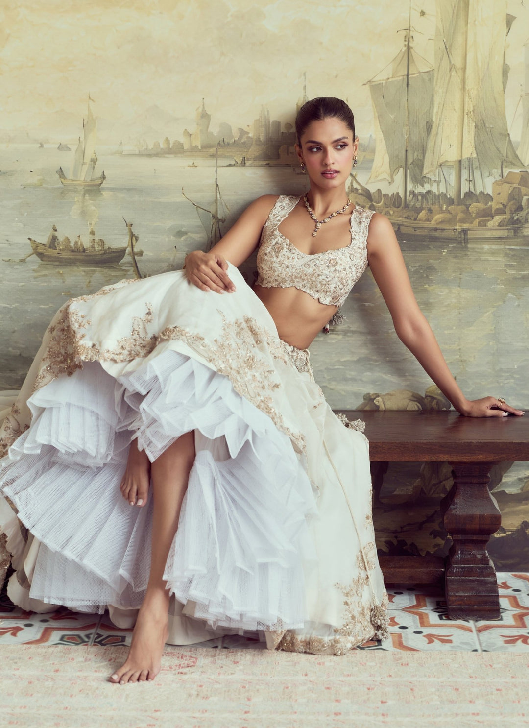Prisho Ivory Embroidered Organza Lehenga SetFabilicious Fashion