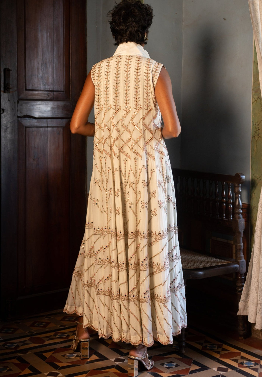 Ivory Embroidered Pant Set With Jacket Paulmi and Harsh - Fabilicious Fashion