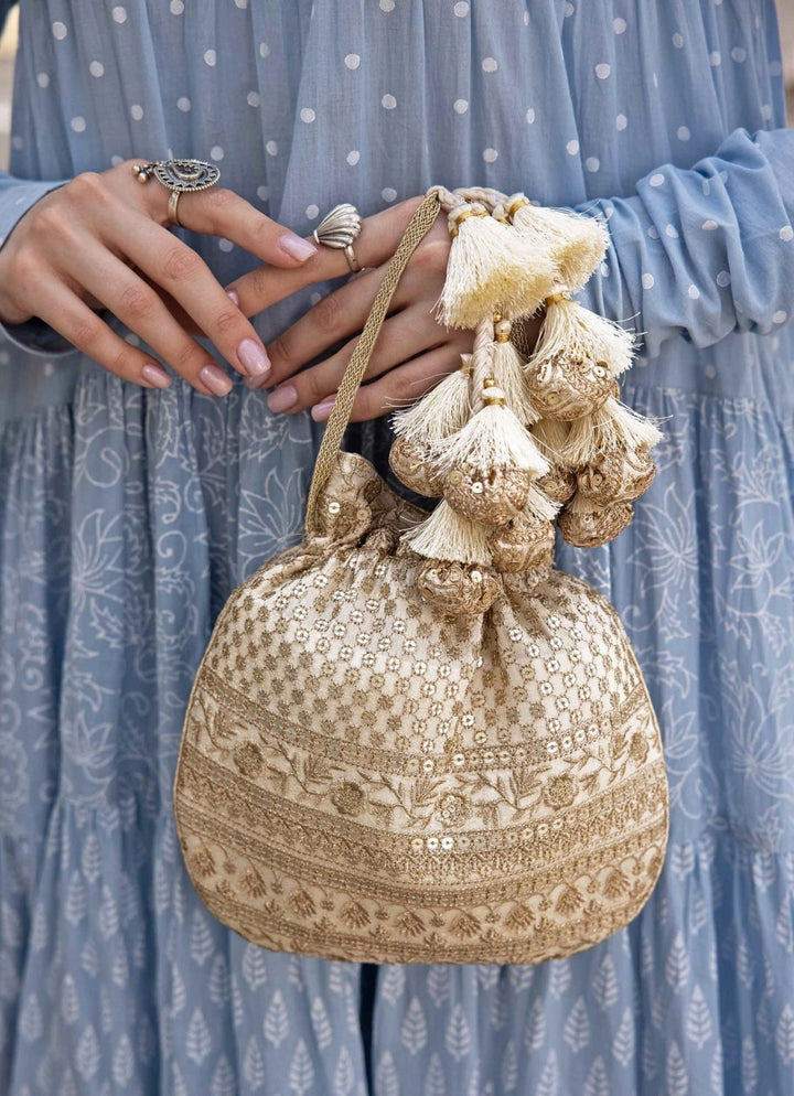 Ivory Embroidered Potli AMYRA - Fabilicious Fashion