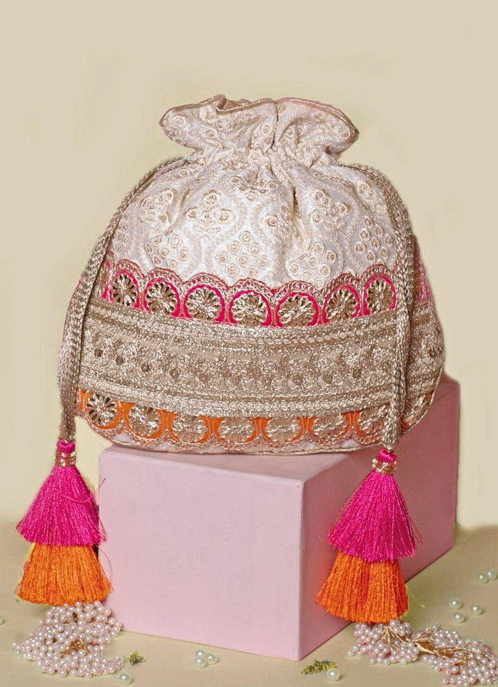 Ivory Embroidered Potli AMYRA - Fabilicious Fashion