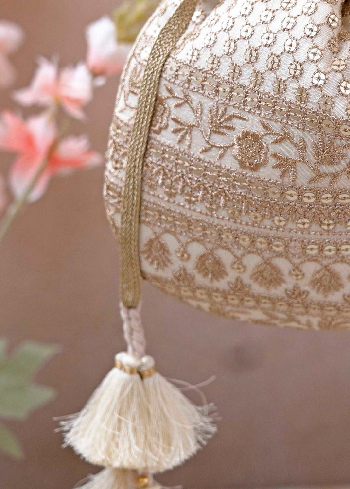 Ivory Embroidered Potli AMYRA - Fabilicious Fashion