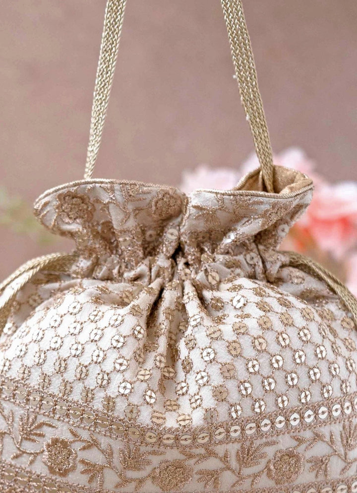 Ivory Embroidered Potli AMYRA - Fabilicious Fashion