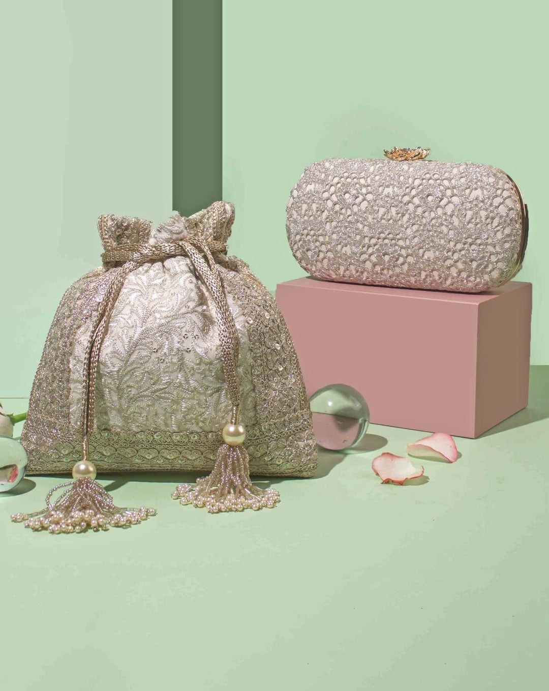 Ivory Embroidered Potli AMYRA - Fabilicious Fashion