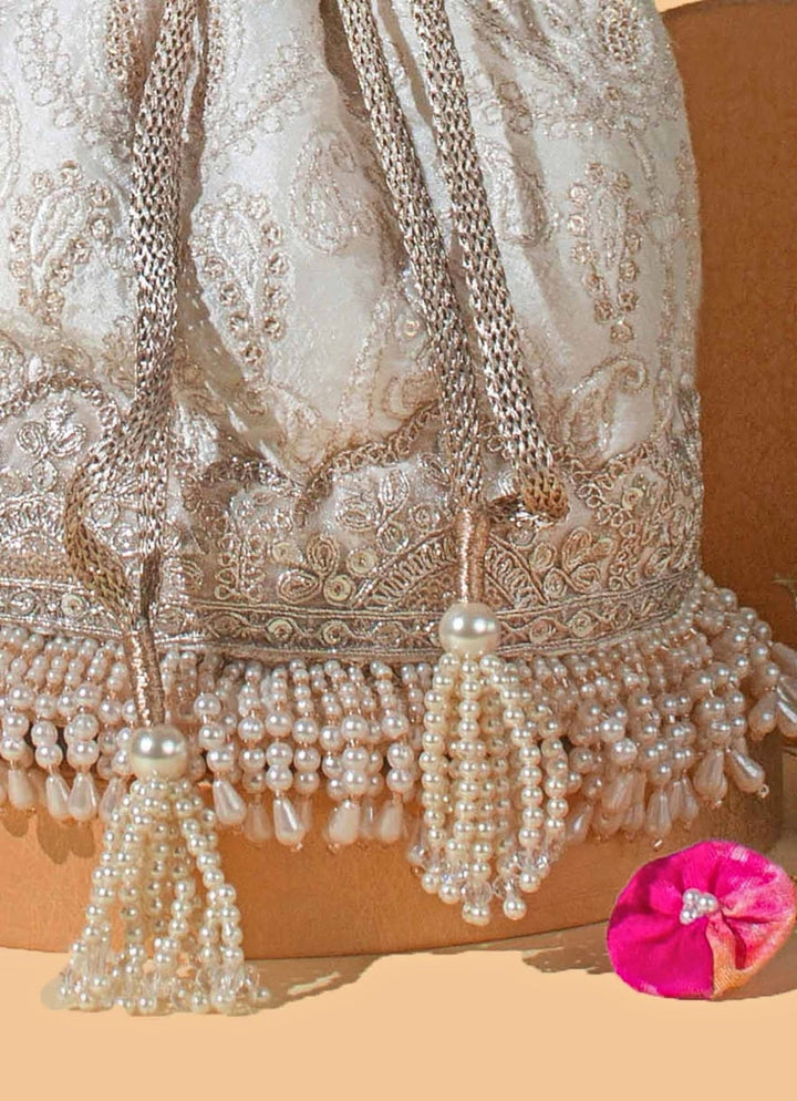 Ivory Embroidered Potli AMYRA - Fabilicious Fashion