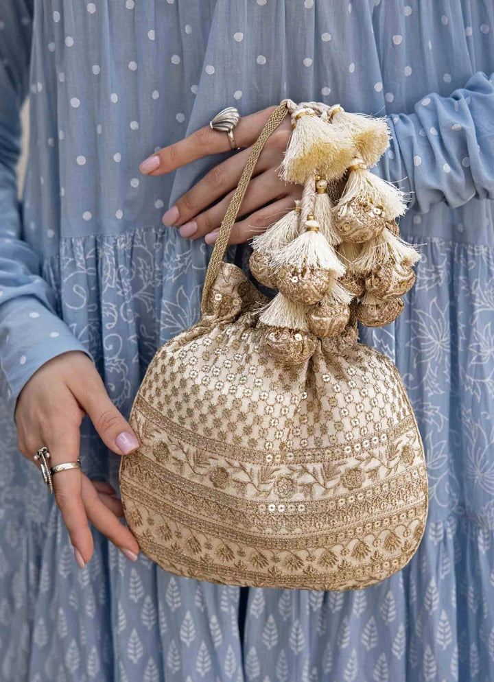 Ivory Embroidered Potli AMYRA - Fabilicious Fashion