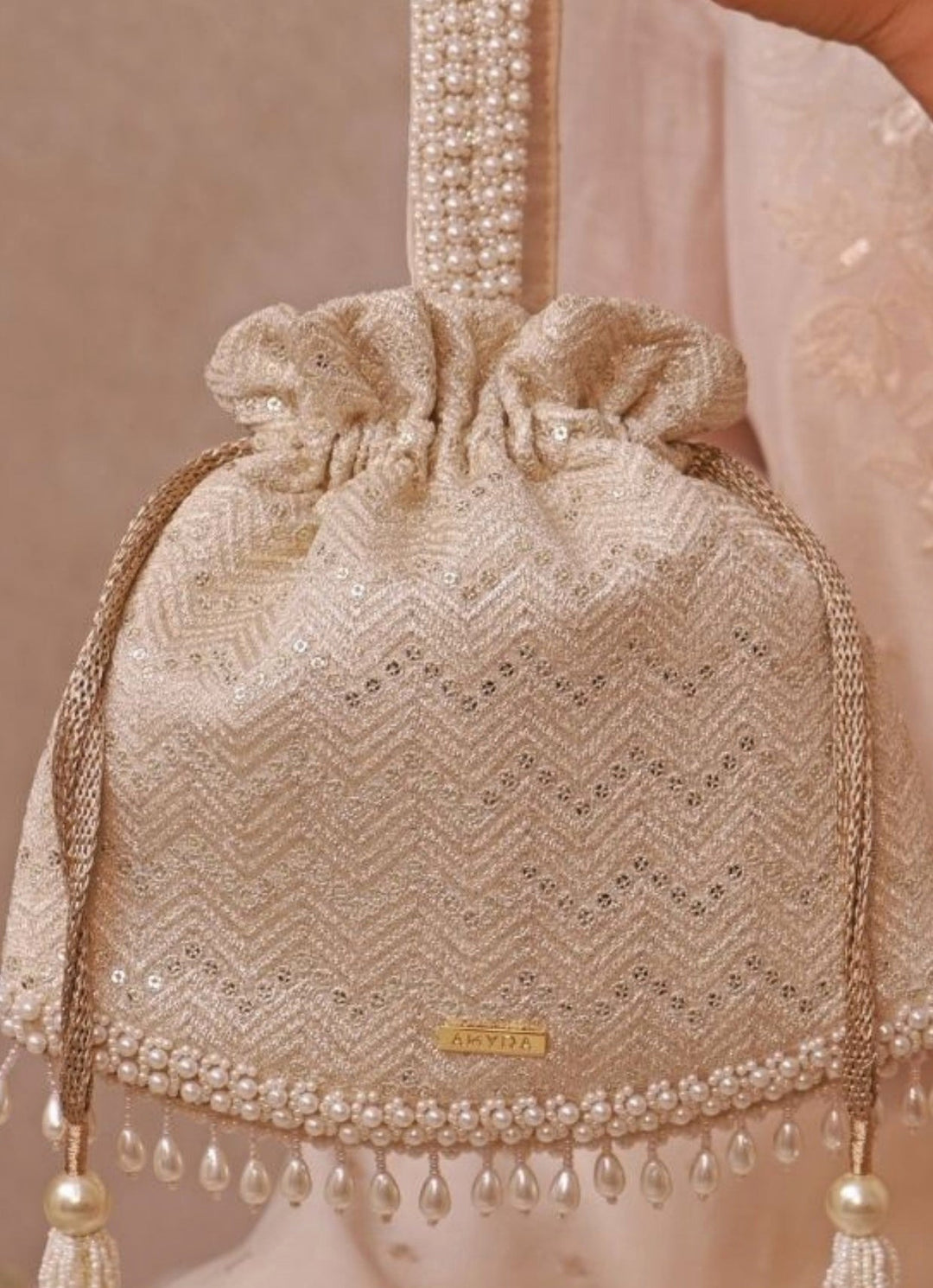 Ivory Embroidered Potli Amyra - Fabilicious Fashion