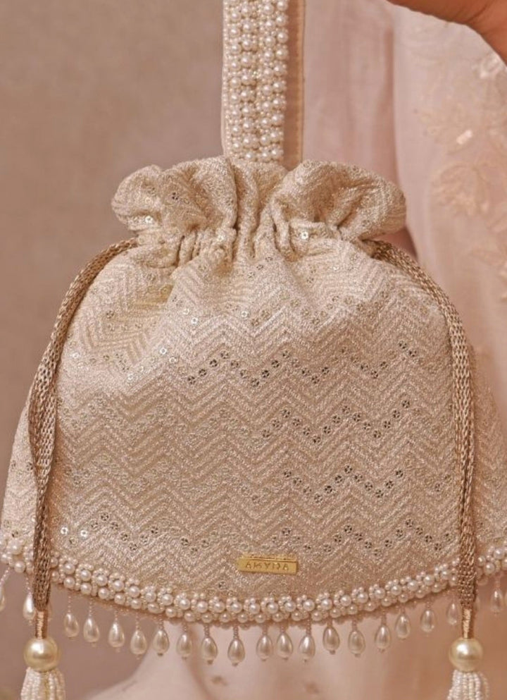 Ivory Embroidered Potli Amyra - Fabilicious Fashion