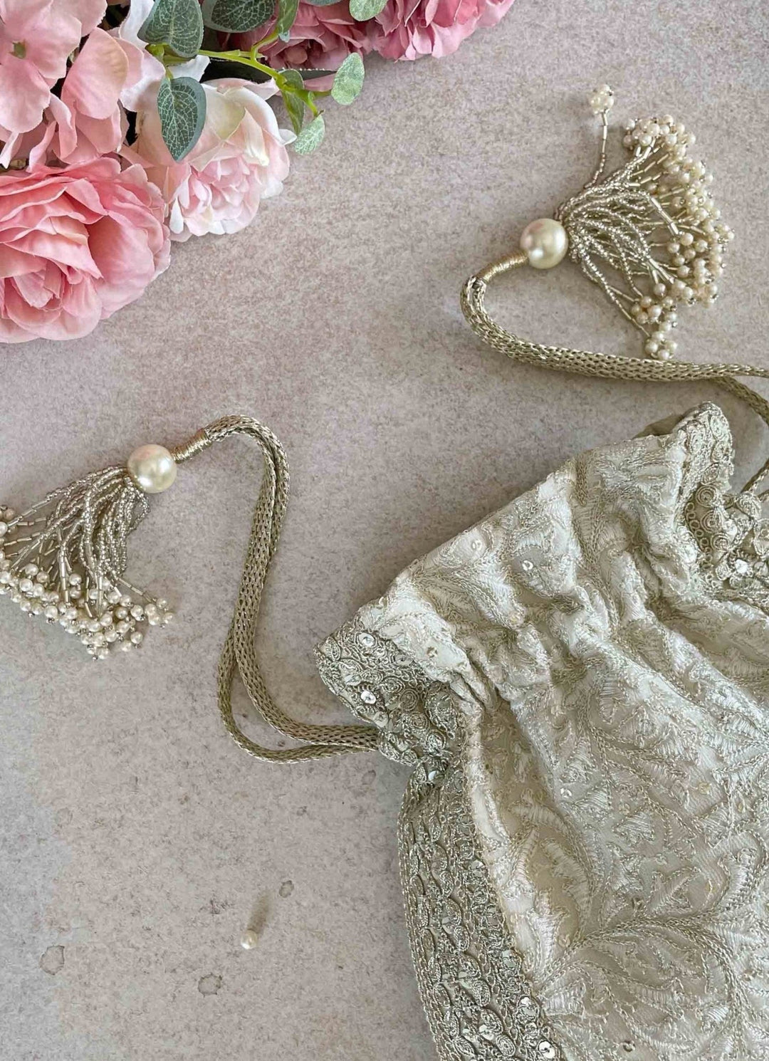 Ivory Embroidered Potli AMYRA - Fabilicious Fashion