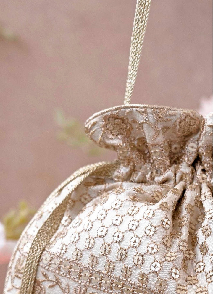Ivory Embroidered Potli AMYRA - Fabilicious Fashion