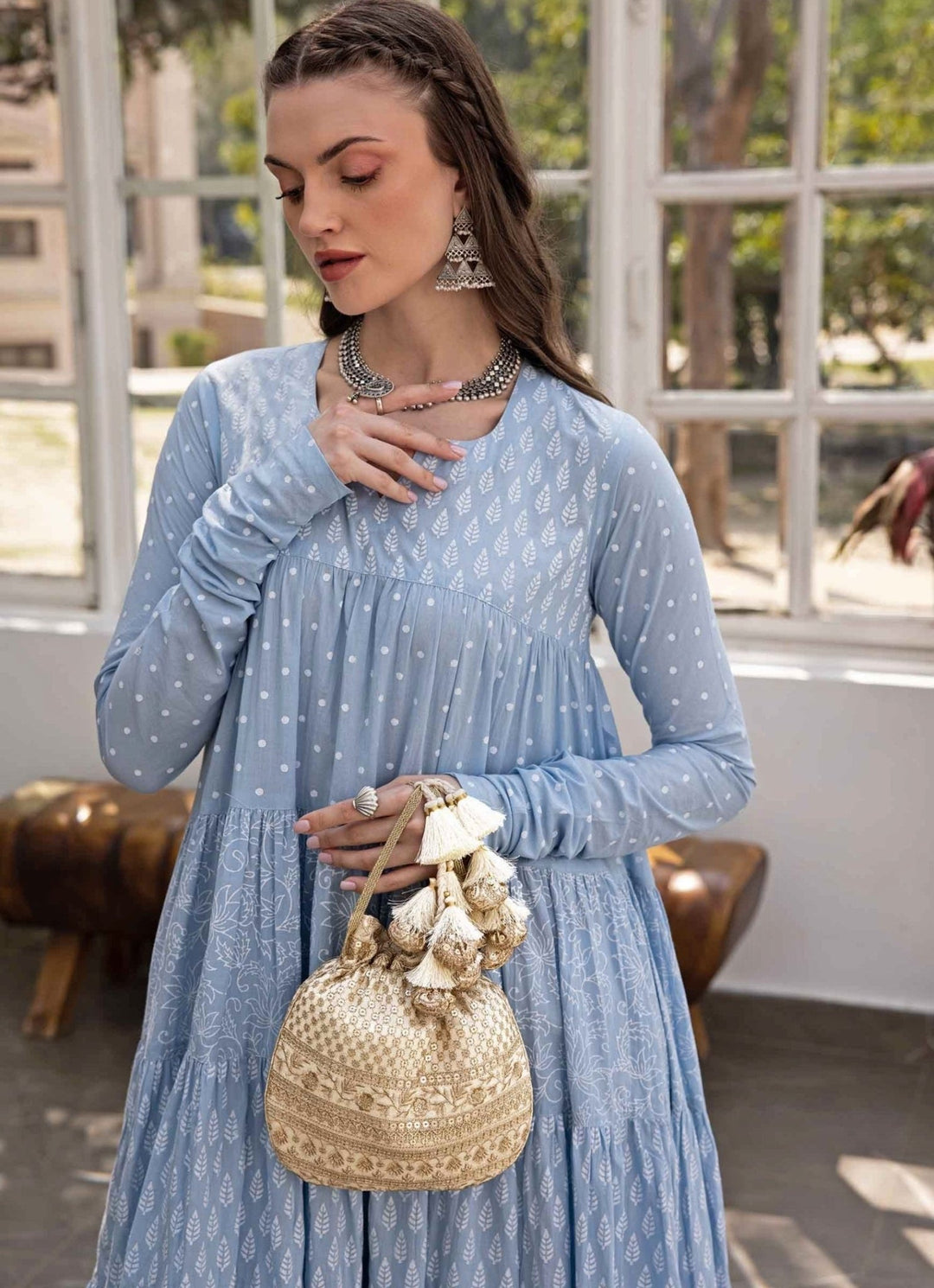 Ivory Embroidered Potli AMYRA - Fabilicious Fashion