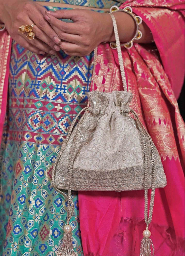 Ivory Embroidered Potli AMYRA - Fabilicious Fashion