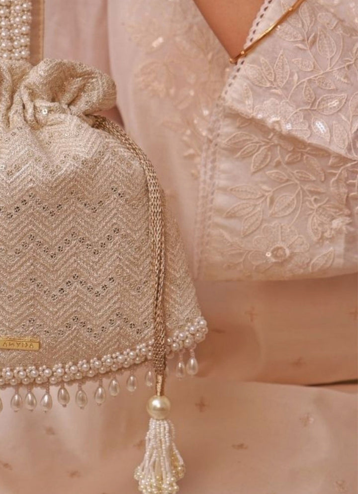 Ivory Embroidered Potli Amyra - Fabilicious Fashion