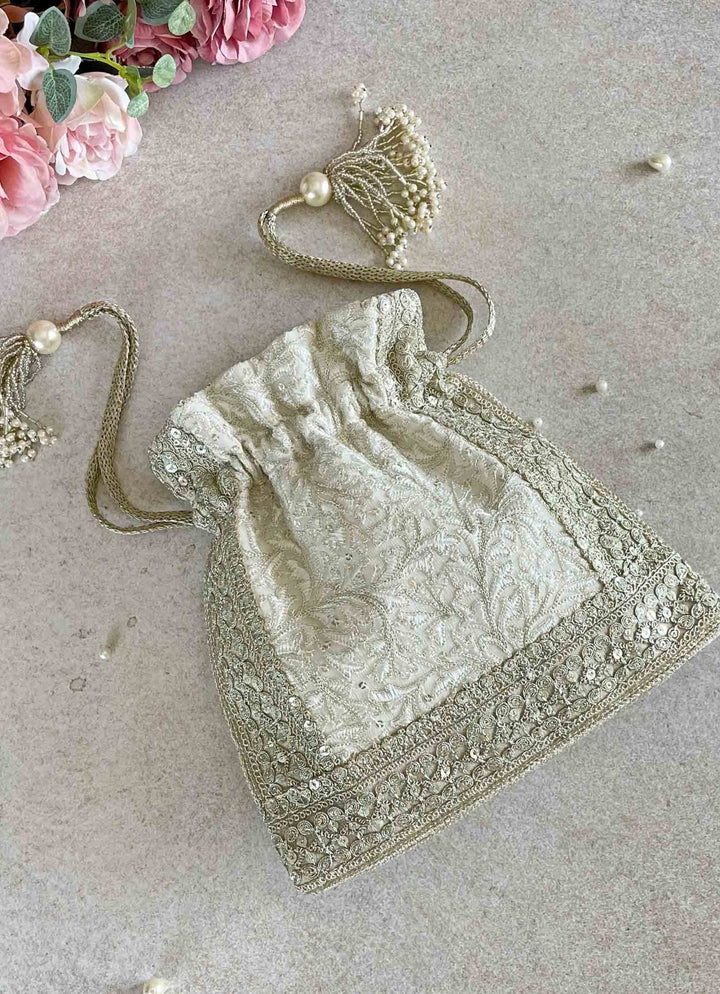 Ivory Embroidered Potli AMYRA - Fabilicious Fashion