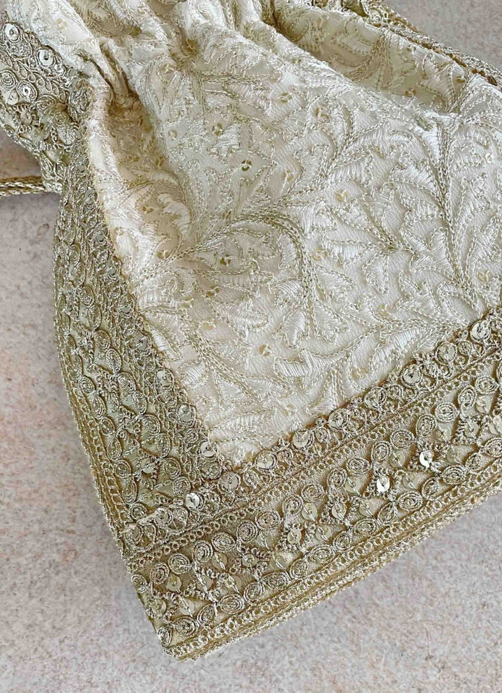 Ivory Embroidered Potli AMYRA - Fabilicious Fashion