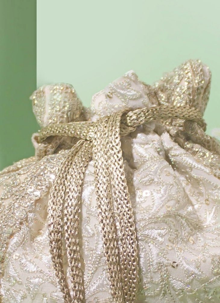 Ivory Embroidered Potli AMYRA - Fabilicious Fashion