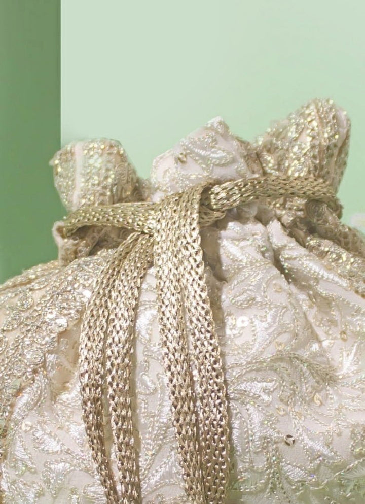 Ivory Embroidered Potli AMYRA - Fabilicious Fashion